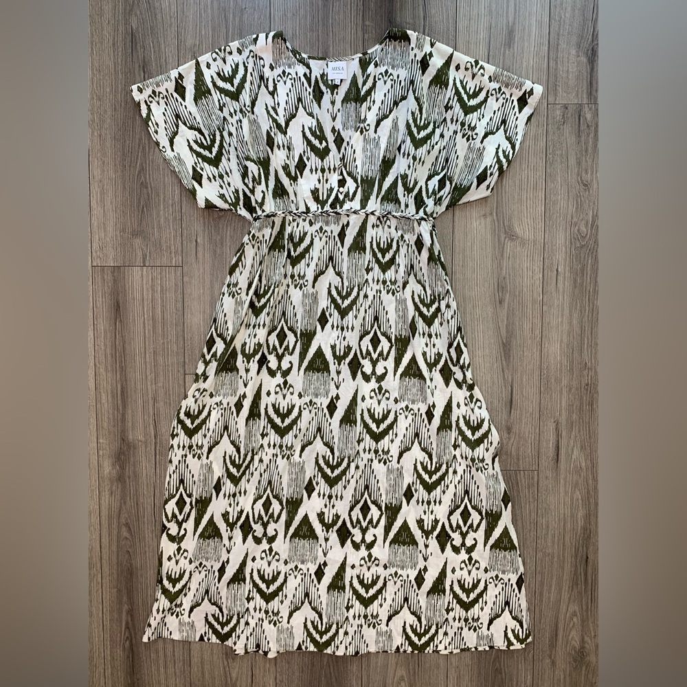 Misa Los Angeles‎ Maryam Dress Spring Ikat Green White Size Large - Picture 3 of 12